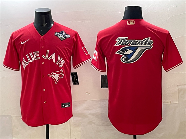 Men's Toronto Blue Jays Team Big Logo Red 2025 World Series Home Cool Base Stitched Baseball Jersey Men's Toronto Blue Jays Team Big Logo Red 2025 World Series Home Cool Base Stitched Baseball Jersey